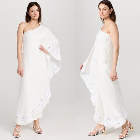 Elexiay Dress Crochet Abia White Draped One Shoulder Kaftan Maxi Dress Size S - Picture 12 of 12